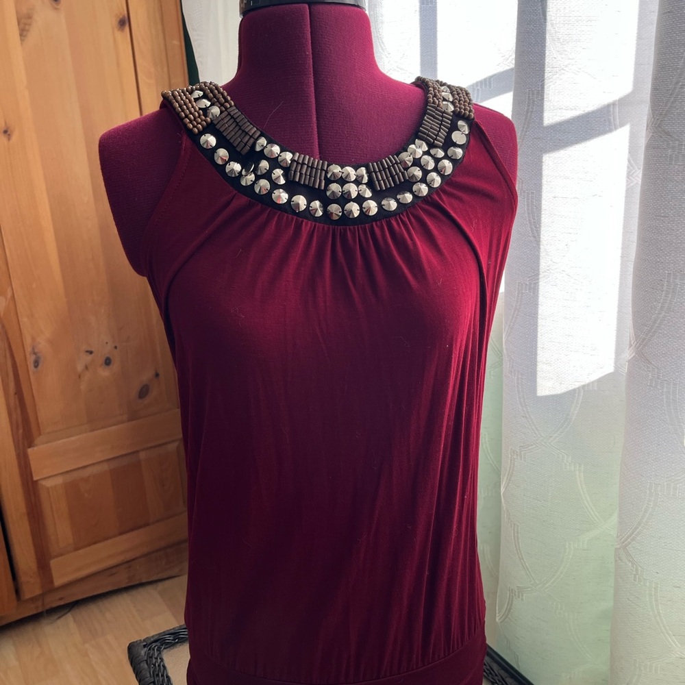 Vibrant red beaded Womens Tunic Silver Accents Size Small